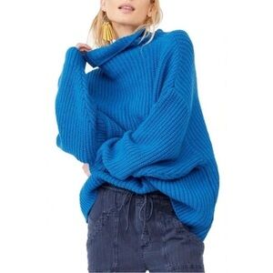 Free People royal blue swim too deep turtleneck oversized sweater M